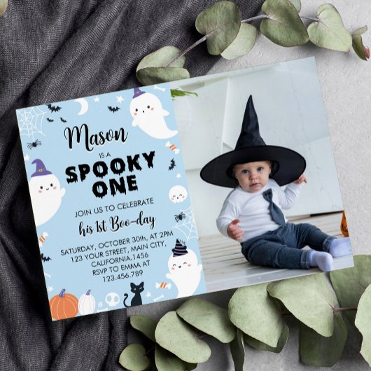 Boy Spooky One Ghost 1e Verjaardag uitnodiging