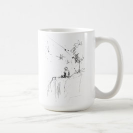Boy Stargazing Cliff Elegant Sketch Koffiemok