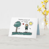 Boy Stick Figuur Zomerkamp Denken aan jou Kaart (Gele Bloem)