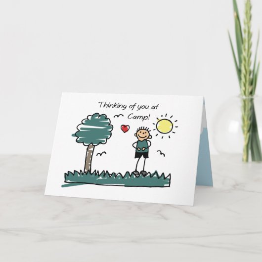 Boy Stick Figuur Zomerkamp Denken aan jou Kaart (Voorkant)