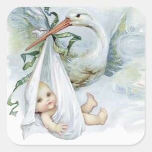 Boy Stork Baby shower Favor Stickers