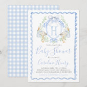 Boy Stork Baby shower Preppy Gingham Blue Kaart (Voorkant / Achterkant)