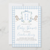 Boy Stork Baby shower Preppy Gingham Blue Kaart (Voorkant)