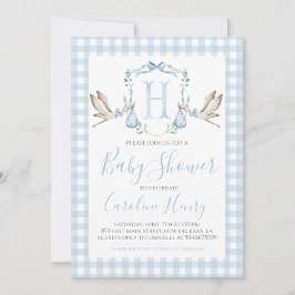 Boy Stork Baby shower Preppy Gingham Blue Kaart