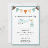 Boy Stork Baby shower Uitnodiging (Voorkant)