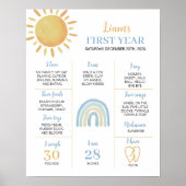 Boy Sunshine Rainbow Birthday Milestone Poster (Voorkant)