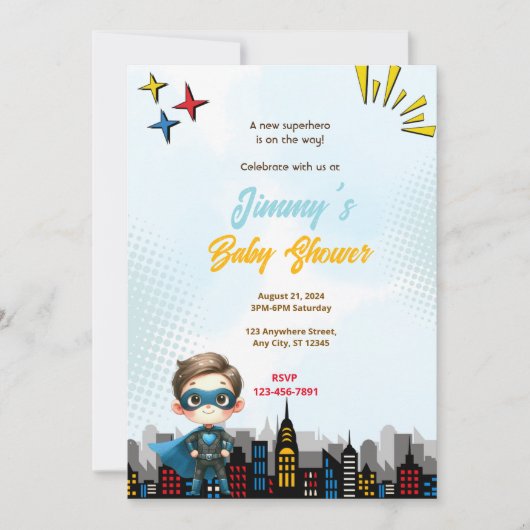 Boy Superhero Baby shower Kaart (Voorkant)