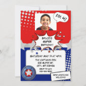 Boy Superhero, red, white, silver & blue birthday Kaart (Voorkant)