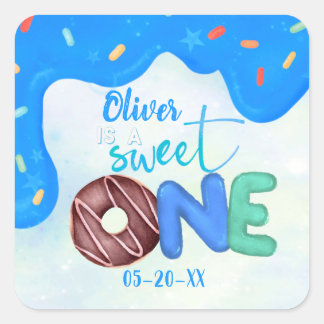 BOY Sweet One Roze Frosting Eerste Verjaardag Vierkante Sticker