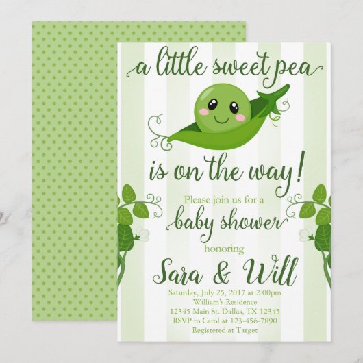 Boy Sweet Pea Pod Baby shower uitnodiging (Voorkant / Achterkant)