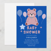 Boy Sweet Teddy Bear Blue Balloon Baby Shower Kaart (Voorkant / Achterkant)