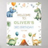 Boy T-rex Dinosaur Birthday Party Welcome Poster (Voorkant)