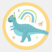 Boy T Rex Dinosaurus Verjaardagsfeestgunsten Ronde Sticker (Voorkant)