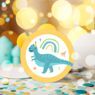 Boy T Rex Dinosaurus Verjaardagsfeestgunsten Ronde Sticker