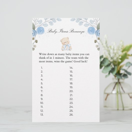 Boy Teddy Bear Baby Items Baby shower Game (Staand voorkant)