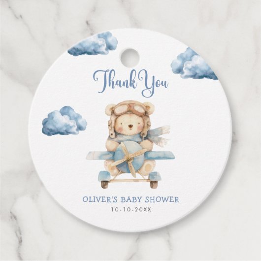Boy Teddy Bear Baby shower Dank u Gift Labels (Voorkant)