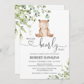 Boy Teddy Bear Baby shower Invitation Kaart (Voorkant / Achterkant)