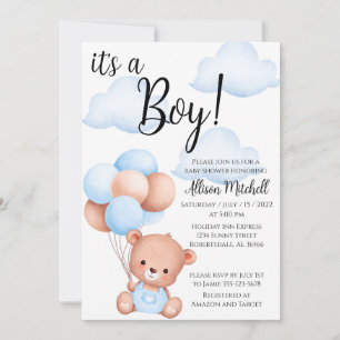 Boy Teddy Bear Baby shower Invitation Kaart