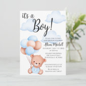Boy Teddy Bear Baby shower Invitation Kaart (Staand voorkant)