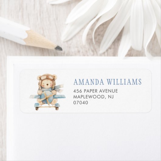 Boy Teddy Bear Baby shower Retour Adreslabel Etiket (Insitu)