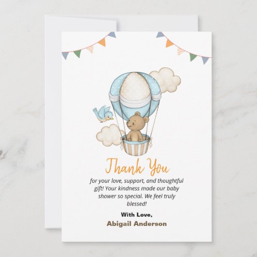 Boy Teddy Bear Baby Shower Thank You Flat Cards Bedankkaart (Voorkant)