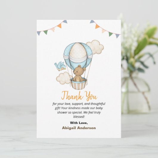 Boy Teddy Bear Baby Shower Thank You Flat Cards Bedankkaart (Staand voorkant)
