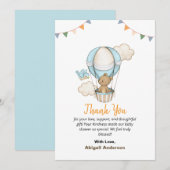 Boy Teddy Bear Baby Shower Thank You Flat Cards Bedankkaart (Voorkant / Achterkant)