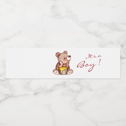 Boy Teddy Bear Baby shower Waterflesetiket Waterfles Etiket (Enkel label)