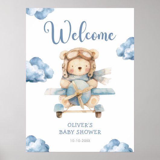 Boy Teddy Bear Baby shower Welkomstbord Poster (Voorkant)