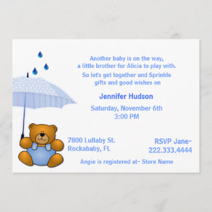 Boy Teddy Bear Baby Sprinkle Shower Uitnodiging
