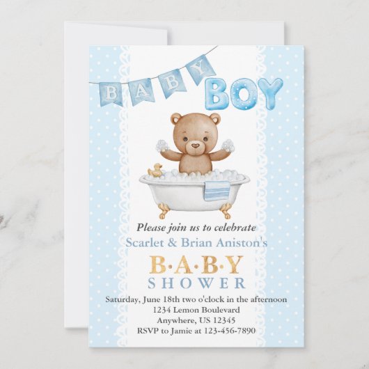 Boy Teddy Bear Bath Time Baby shower Kaart (Voorkant)