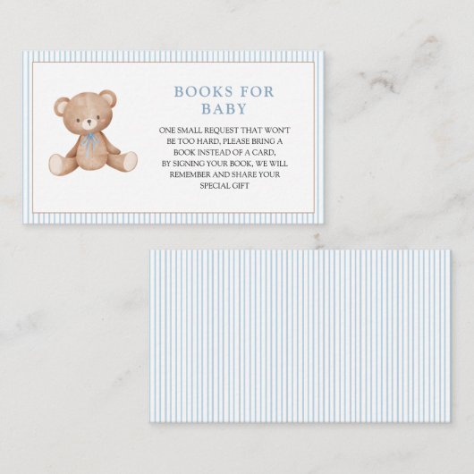 Boy Teddy Bear Blue Baby shower Boek Aanvraag Informatiekaartje (Voorkant / Achterkant)