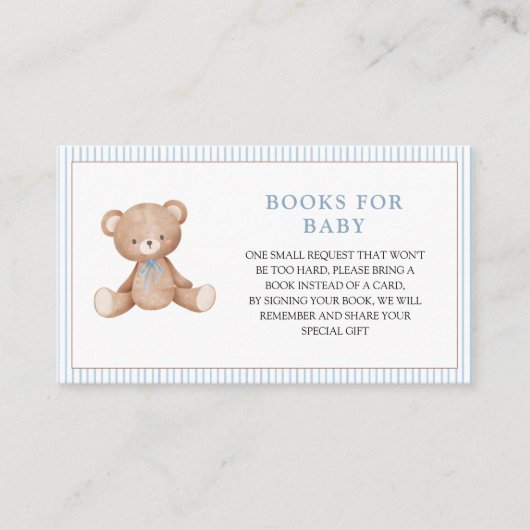 Boy Teddy Bear Blue Baby shower Boek Aanvraag Informatiekaartje (Voorkant)