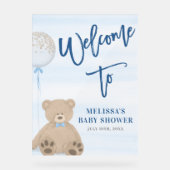 Boy Teddy Bear Blue Balloon Baby shower Welkom Acryl Bord (Voorkant)