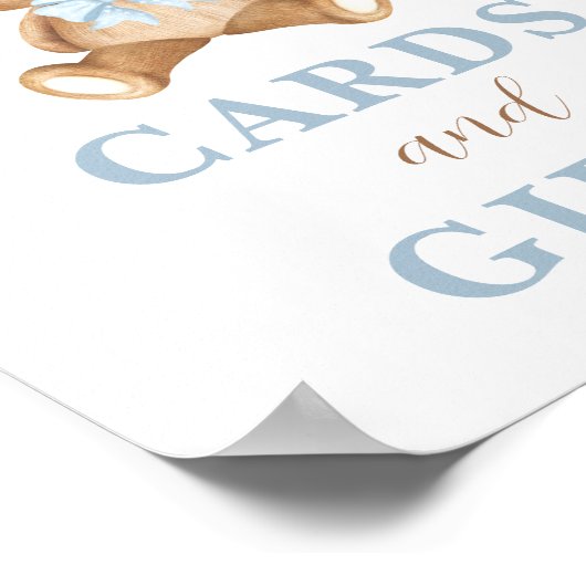 Boy Teddy Bear Boho Blue Kaarten & Cadeaubordje Poster (Hoek)