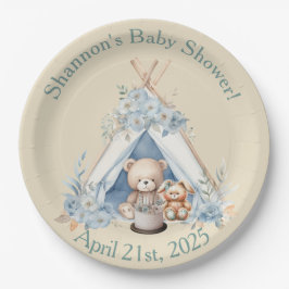 Boy Teddy Bear, Bunny in het Teepee Tent Baby show Papieren Bordje