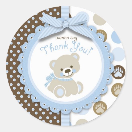 Boy Teddy Bear Dank je Ronde Sticker (Voorkant)