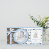 Boy Teddy Bear Fotokaart Aankondiging (Staand voorkant)