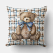 Boy Teddy Bear On Blue Brown Plaid  Kussen (Voorkant)