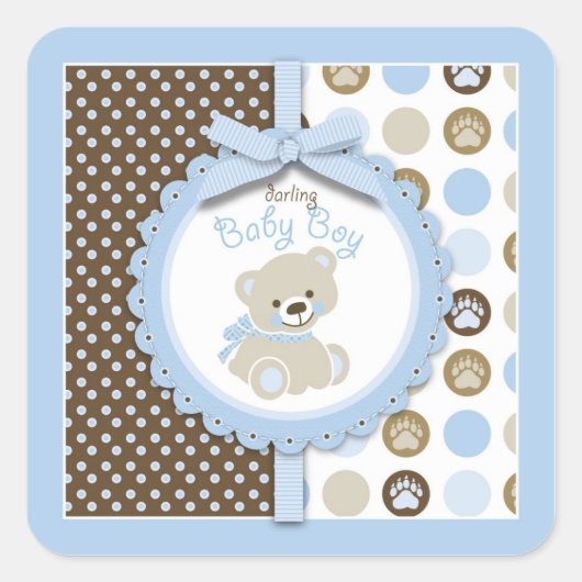 Boy Teddy Bear Square Sticker (Voorkant)