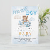Boy Teddy Bear Vliegtuig Baby shower Kaart (Staand voorkant)