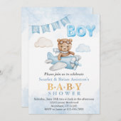 Boy Teddy Bear Vliegtuig Baby shower Kaart (Voorkant / Achterkant)