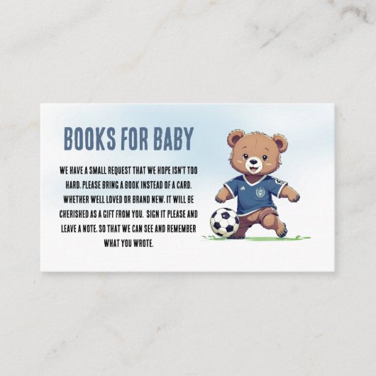Boy Teddy Bear Voetbal Baby shower Boeken voor Bab Informatiekaartje (Voorkant)