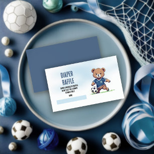 Boy Teddy Bear Voetbal Baby shower Luier Raffle Informatiekaartje