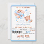 Boy Teddy Bear “We Can Bearly Wait” Baby Shower Kaart (Voorkant)