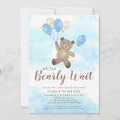 Boy Teddy Bear We Can Bearly Wait Baby Shower Kaart (Voorkant)
