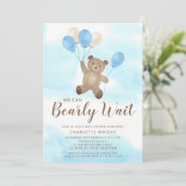 Boy Teddy Bear We Can Bearly Wait Baby Shower Kaart (Staand voorkant)