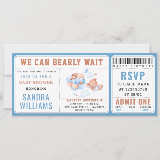 Boy Teddy Bear “We Can Bearly Wait” Baby Shower  Kaart (Voorkant)