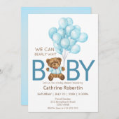 Boy teddybeer ballonnen baby shower Uitnodiging (Voorkant / Achterkant)
