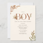 Boy Terracotta Pampas Floral Boho Baby shower Kaart (Voorkant)
